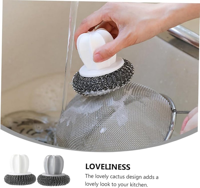 2Pcs Cactus Design Dish Brush Set Non Slip Handle Kitchen Scrubber Random Color - Image 2